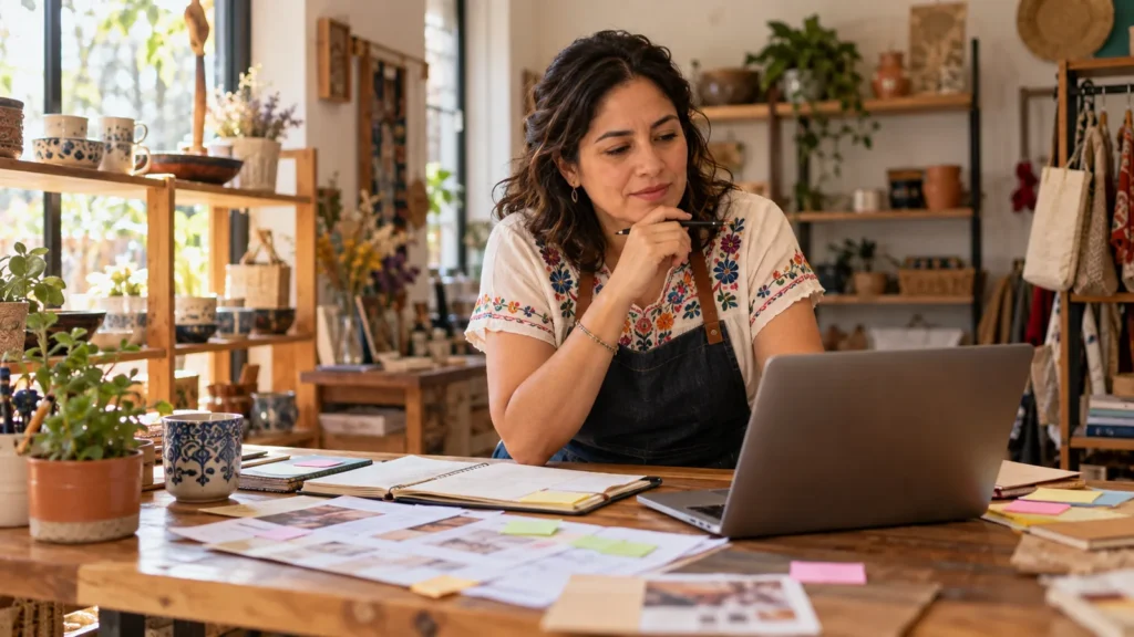 Dueña de PyME planeando su estrategia de marketing